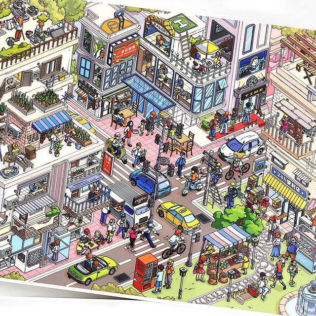 JIANQI Busy Town 3D-Aufkleber, Cartoon-Szene, DIY-Spielzeug - Bild 1