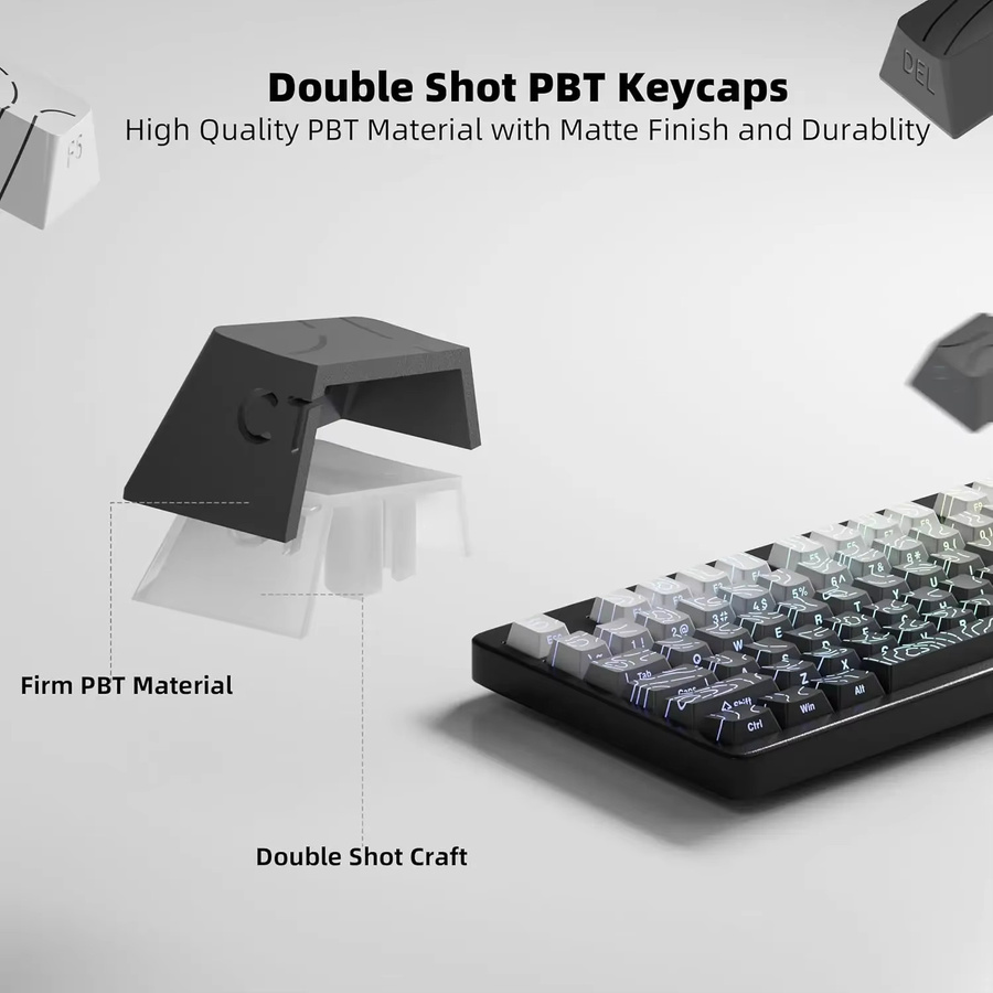 Transparente PBT Cherry Kontur Tastaturkappen mit Seitengravur für mechanische Gaming-Tastaturen in Weiß - Bild 4