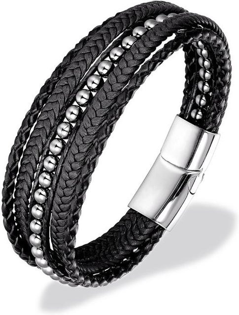 Armband, Leder, Tigerauge Naturstein, handgeflochten, 21 cm, Unisex - Bild 1