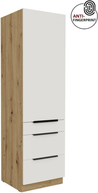 Küchen Hochschrank ARIA Weiß ultra matt Anti Fingerprint mit 3 Schubkästen und einer Tür, Breite: 60 cm - Bild 1