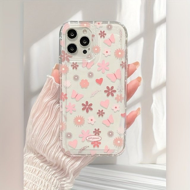 Transparente TPU Handyhülle mit rosa Blumen- und Schmetterlingsmuster für Apple iPhone Modelle - Bild 1