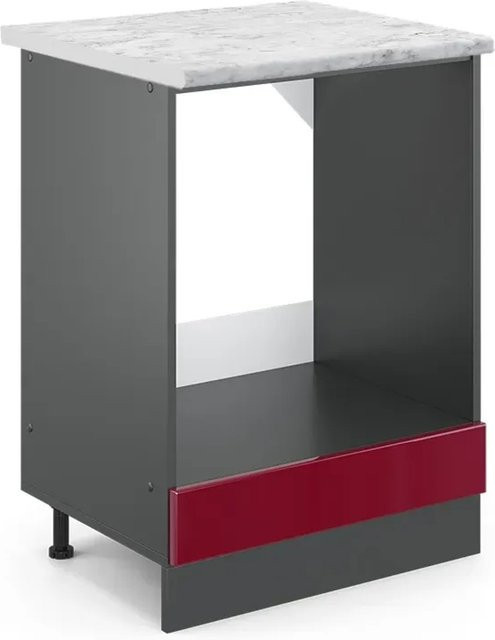 Vicco Herdbauschrank R-Line Bordeaux Hochglanz Anthrazit mit Marmor-Optik B/T/H: 60 x 46 x 81,6 cm - Bild 1