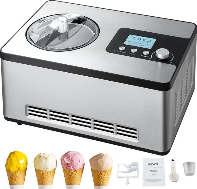 SucceBuy Automatische Eismaschine mit eingebautem Kompressor, 1,89 l, Silber/Edelstahl, Elektrische Sorbetmaker ohne Vorfrieren - Bild 1