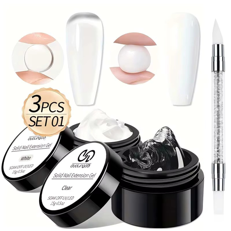 DUOLINGDAI Solid Builder Gel Set, Weiß, Rosa, Nude, Klar, 3 Stück - Bild 5