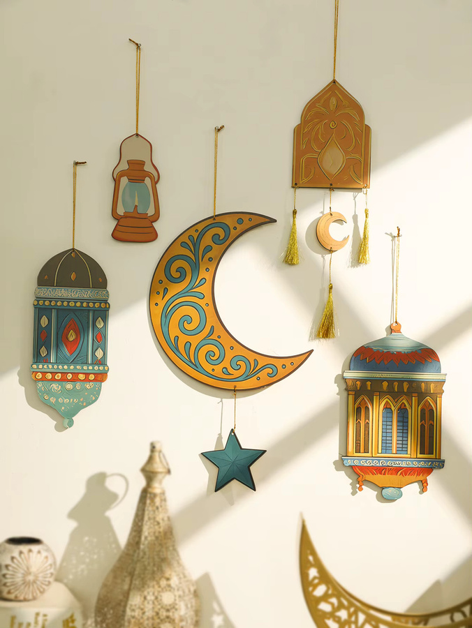 Kare Design Islamische Ramadan Wanddekoration in Gold mit Mond, Sternen und Quaste als orientalische Hängedekoration - Bild 3