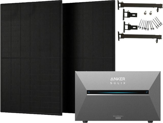 Anker Solix Balkonkraftwerk mit Solarbank 3 Pro und Halterung für Flachdach, Schwarz - Bild 1