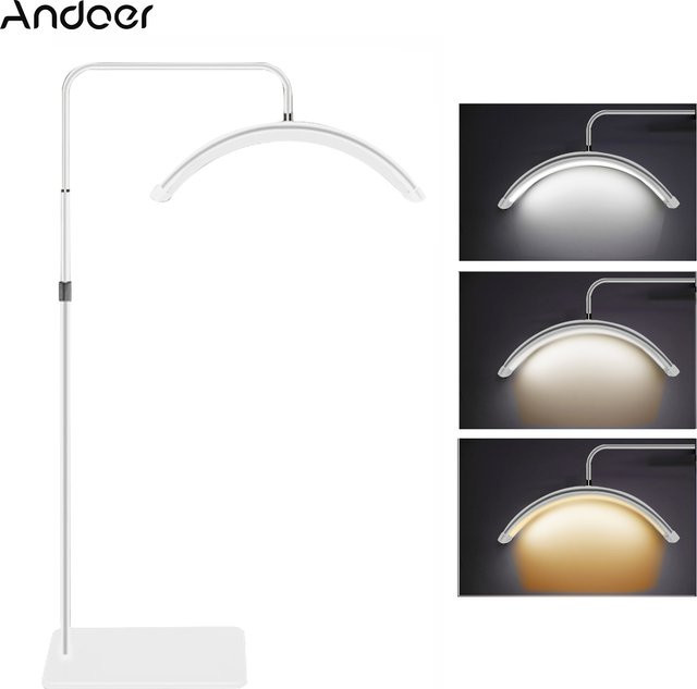 Andoer HD-M6X 36 W Boden-LED-Videoleuchte in Schwarz, halbmondförmiges dimmbares Fülllicht mit Metalllichtständer, Höhe: 180 cm - Bild 1