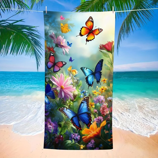 JMG Household Supplies 3D-Schmetterling Strandtuch mit buntem Blumendruck aus Mikrofaser, B/B: 70 x 140 cm, Mehrfarbig - Bild 1