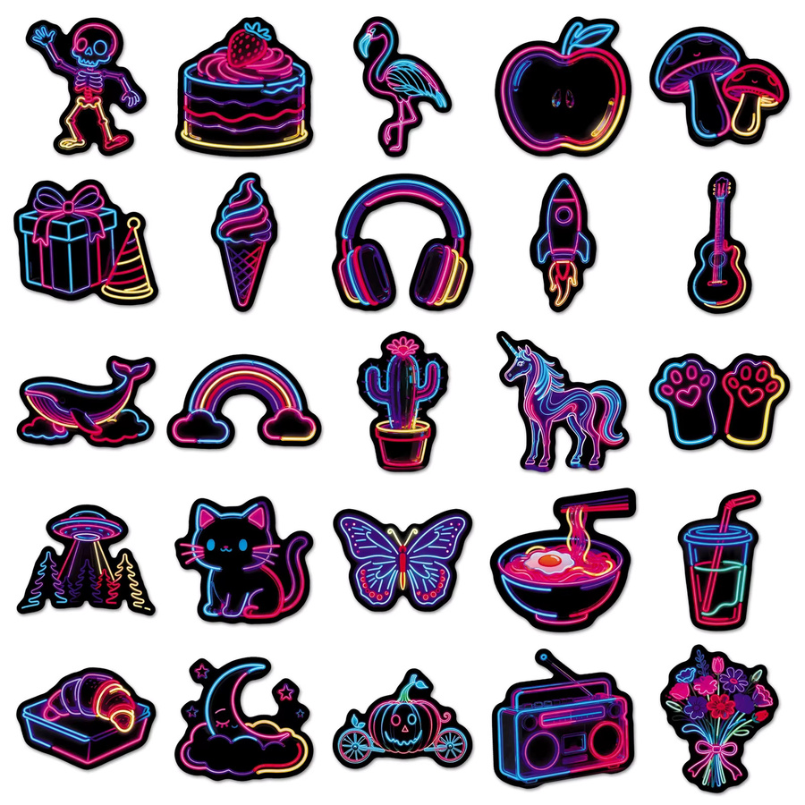 50-teiliges Set Neon-Cartoon-Aufkleber, bunte Sticker, wasserfest - Bild 2