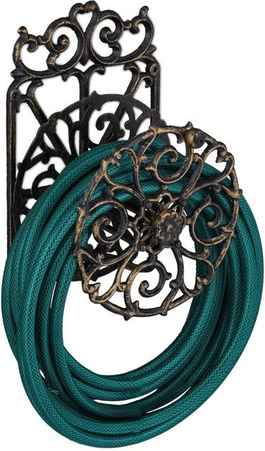 Relaxdays Wandschlauchhalter aus Gusseisen in Bronze, drehbar und nostalgisch, B/T/H: 34 x 23 x 18 cm - Bild 1