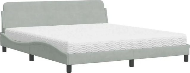 vidaXL Bett mit Matratze aus Samt und Schaumstoff in Hellgrau, B/T/H: 180 x 200 x 185 cm - Bild 1
