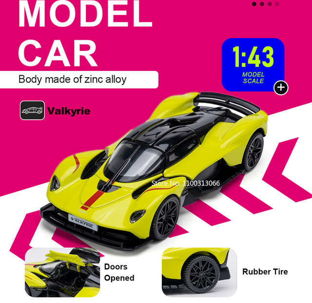 MAKEDA Valkyrie V12 Sportwagen, Druckguss-Legierungsmodell, 1:43, Gelb - Bild 1
