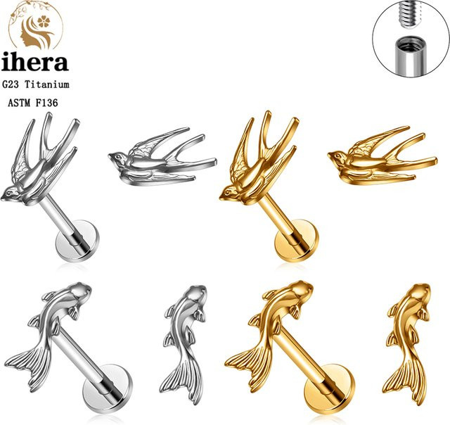ihera Ohrstecker Koi-Fisch Schwalben, Titan, Silber, Unisex - Bild 1