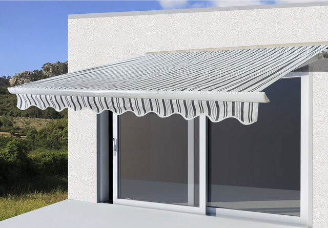 Elektrische Kassetten-Markise MCW H124 mit Volant, B/T: 5 x 3 m, Polyester, Grau/Weiß - Bild 1