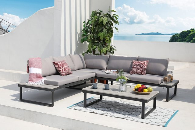 TPFGarden Gartenlounge-Set Yanda in Grau mit Ecksofa, Couchtisch und 11 Kissen aus pulverbeschichtetem Stahl und UV-beständigem Polyester - Bild 1