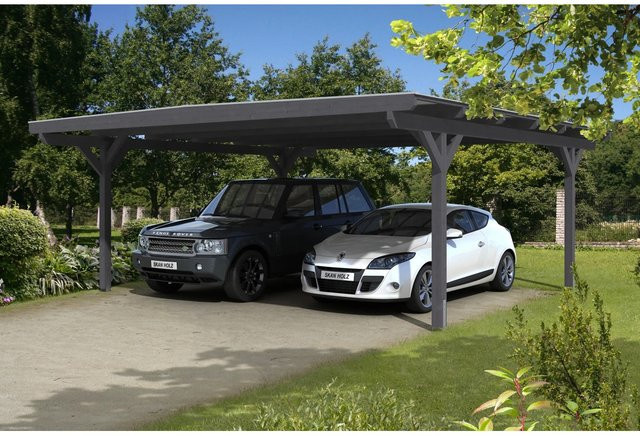 Skan Holz Carport Odenwald aus Fichte in Schiefergrau mit Doppelstegplatten und flacher Dachform, Breite: 640 cm, Tiefe: 648 cm, Höhe: 244 cm - Bild 1