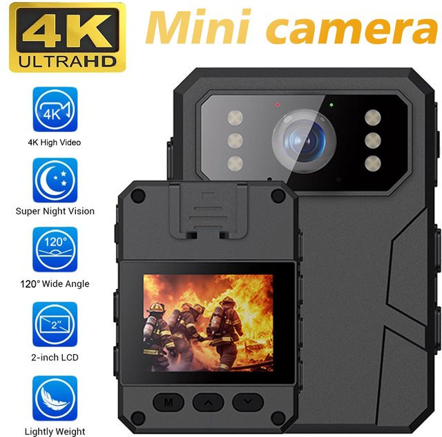 CUGUU Mini Kamera mit 2-Zoll-Farbdisplay, 4K/1080P HD Camcorder mit Infrarot-Nachtsicht, tragbare Bodycam in Schwarz - Bild 1