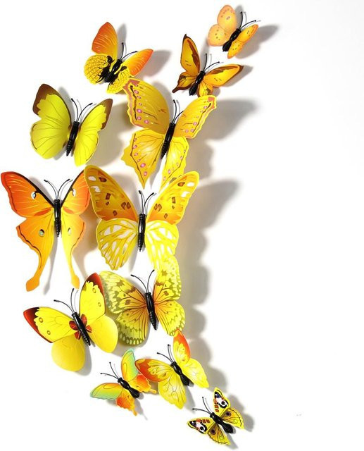 12 Stück 3D-Schmetterling-Wandaufkleber aus PVC in Gelb zur magnetischen Raumdekoration von xianyi01 - Bild 1