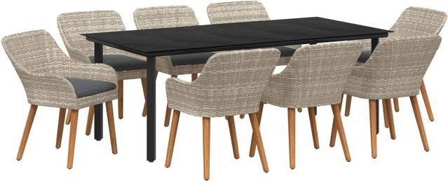 vidaXL Essgruppe aus Poly Rattan in Hellgrau, 9-teiliges Gartenmöbel-Set für den Außenbereich - Bild 1