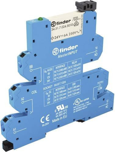 Finder Koppelrelais 39.71.0.024.5060, 24 V/DC und 24 V/AC, 6A, 1 Wechsler, Blau - Bild 1