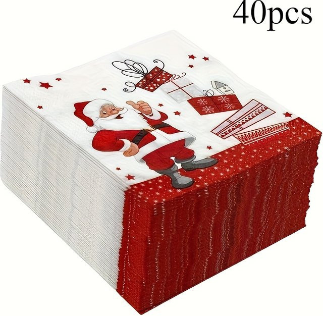 40 Stück Weihnachts-Papierservietten mit Schneemann und Weihnachtsmann in Mehrfarbig für deine Weihnachts- und Party-Dekoration - Bild 1