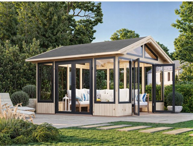 Palmako Pavillon Isabella aus Fichtenholz in Hellbraun mit Satteldach, B/T/H: 401 x 401 x 315 cm - Bild 1
