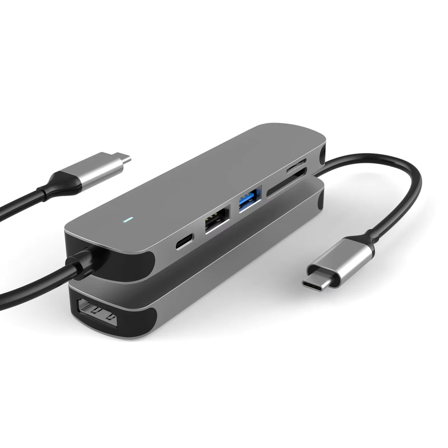 Basix USB-C-Hub Adapter in Grau mit 100 W PD Anschluss, 4K-Kompatibilität und SD-TF-Kartenleser für MacBook Air, iPad Pro und Smartphones - Bild 6