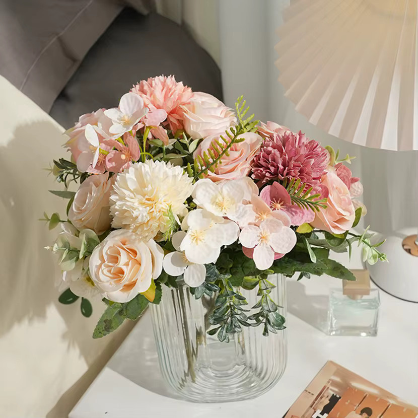 Dywjt Künstliche Seidenrosen in Pink als florale Tischdekoration für Hochzeit, Party und Home Decor - Bild 2