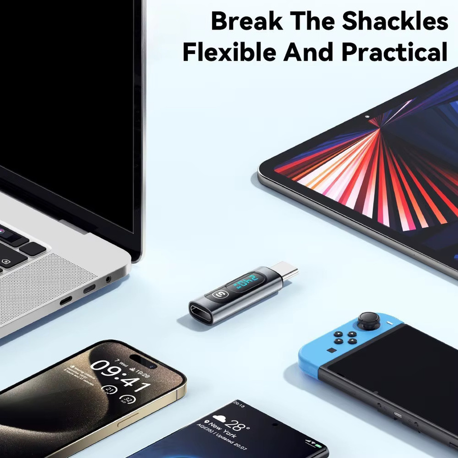 USB-C-Adapter OTG Konverter von USB-C-Stecker auf USB-C-Buchse mit 240W Schnellladefunktion in Grau - Bild 4