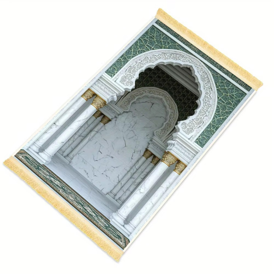 VIKAMA Gebetsteppich aus Polyester mit Quasten in Multicolour, orientalisches Design, tragbare Salah-Matte für Muslime - Bild 2