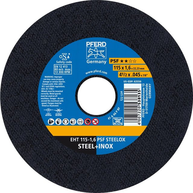 PFERD Trennscheibe PSF EHT Steelox für Metall, Schwarz, Durchmesser: 115 mm, Dicke: 1,6 mm - Bild 1