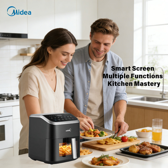 Midea Smart Heißluftfritteuse mit 5l Kapazität, Schwarz, App-Steuerung und Durchsichtfenster für fettarmes Kochen - Bild 1