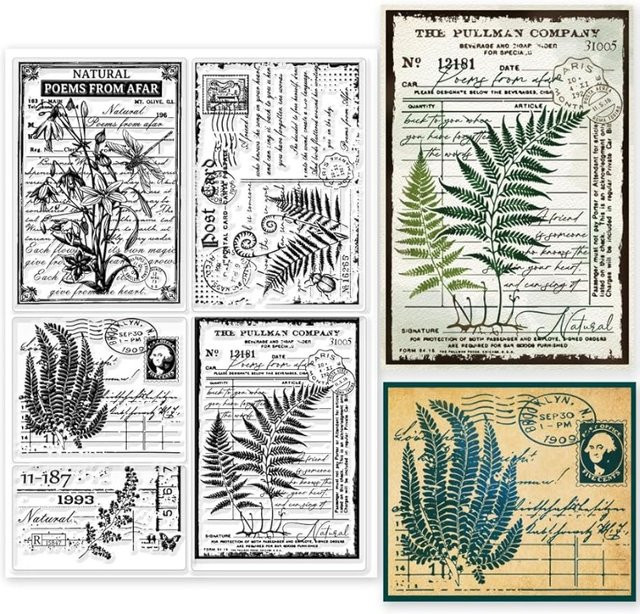 Vintage Blatt Pflanzen Silikonstempel für Scrapbooking und DIY Karten mit Retro Text, Transparent, B: 14,73 cm x H: 21,15 cm - Bild 1