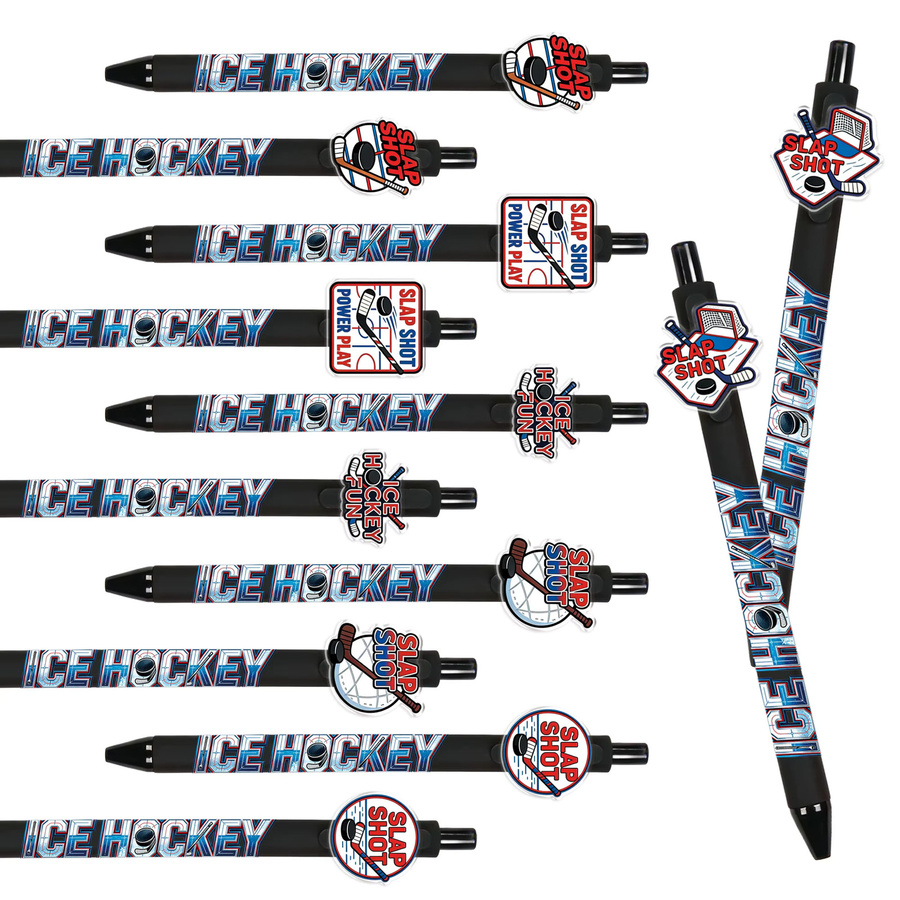 Eishockey Design Kugelschreiber mit Eishockeyschläger-Muster und schwarzer Tinte, 6er oder 12er Set - Bild 4