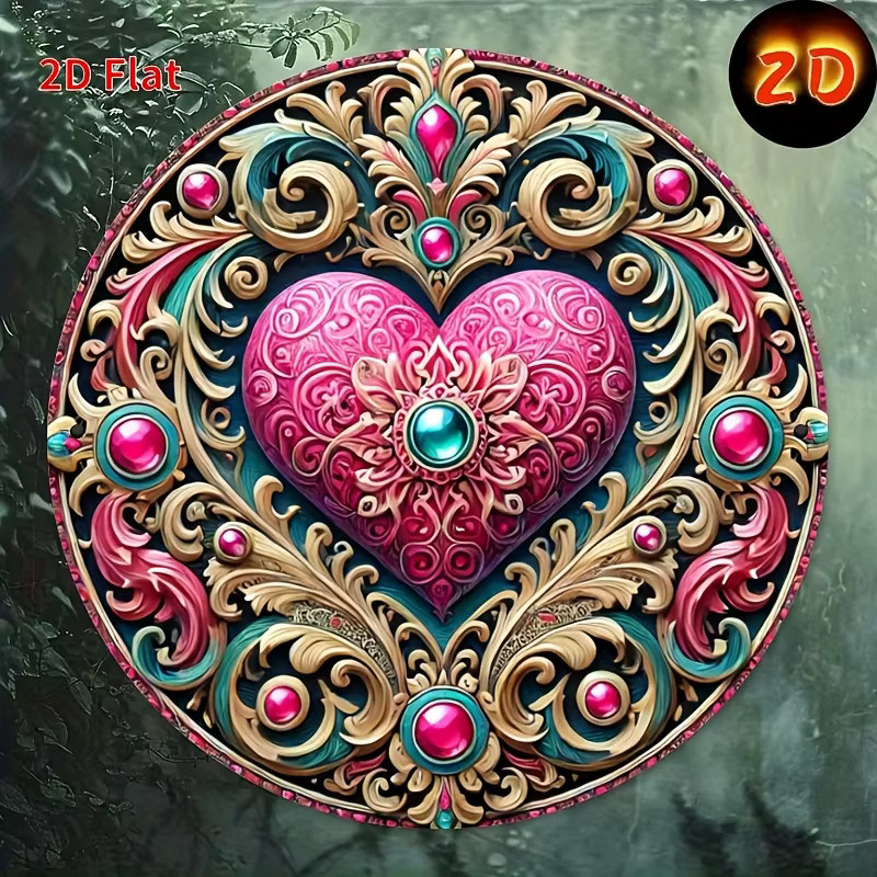 Rundes Metallschild CIFBUY Happy Valentine's Day Wanddekoration mit Herz- und Blumenmotiv, Durchmesser: 20 cm, Mehrfarbig - Bild 3