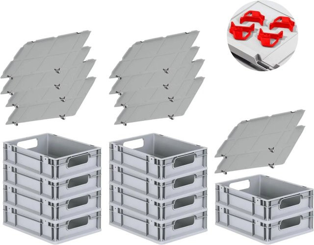 PROREGAL Spar Set mit 10x Eurobox Nextgen Economy in Rot mit Auflagedeckeln und 4x Schiebeschnappverschlüssen, H x B x T: 12 x 30 x 40 cm - Bild 1