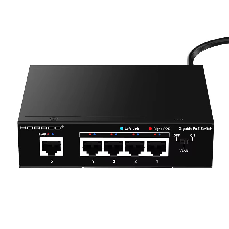 HORACO 5-Port Gigabit PoE Switch 1000Mbps Aktiver Netzwerk-Switch für IP-Kameras und Überwachung, Schwarz - Bild 7
