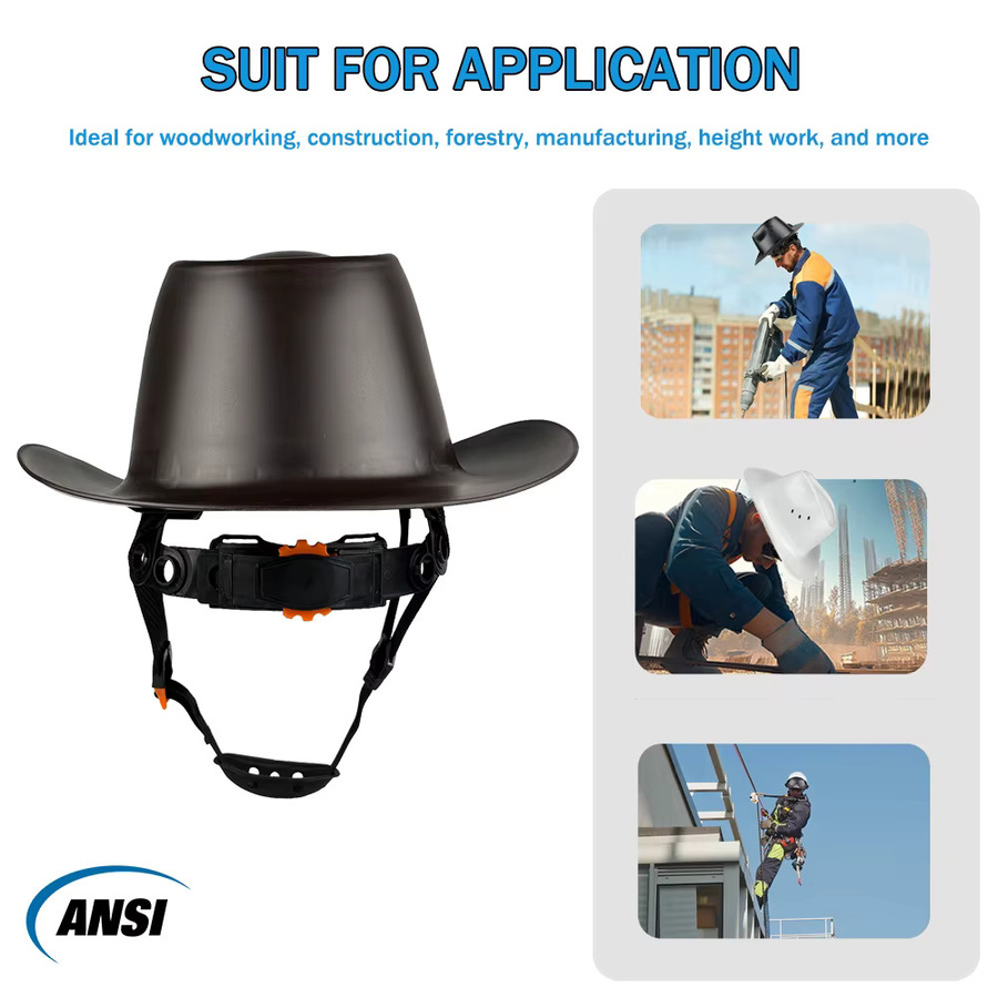 Cowboy-Schutzhelm aus HDPE mit voller Krempe und Lüftungsloch, ANSI Z89.1 Klasse C Arbeitskappe für Bau und Eisenbahnrettung in Braun oder Schwarz - Bild 4