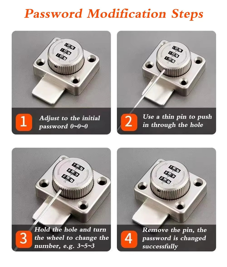 Smart Cam Code Lock Schieberiegel mit 3-stelliger Kombination für Türschlösser, Mailbox und Schränke, Silber - Bild 4