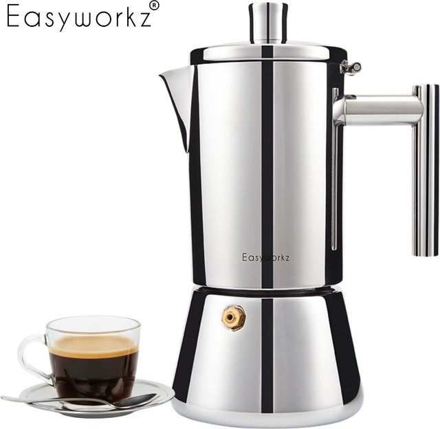Easyworkz Diego 304 Edelstahl Moka-Kanne Induktions-Espressokocher in Silber mit Reduzierstück für 4/6/12 Tassen (200/300/520ml) - Bild 1
