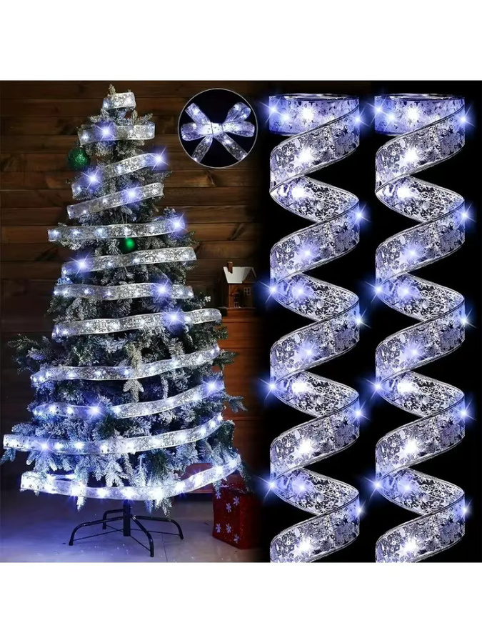 DUTRIEUX Weihnachtsbaumband-Lichterkette mit Satinschleife und RGB-Farben, Batteriebetrieben, Multicolour - Bild 4