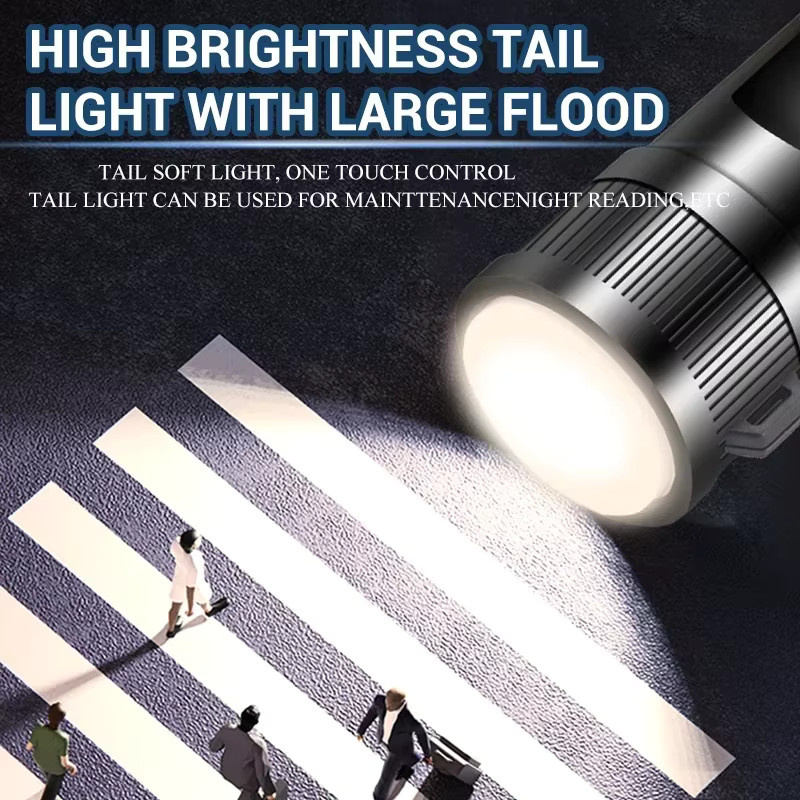 Ultra helle taktische LED-Taschenlampe mit P70 LED, 5000lm, Teleskop-Zoom und eingebauter Batterie, Schwarz - Bild 3