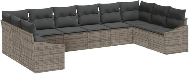 vidaXL Gartensofa-Set aus Poly-Rattan und Akazienholz in Grau mit Polsterung und integriertem Speicher für Garten, Balkon und Terrasse - Bild 1