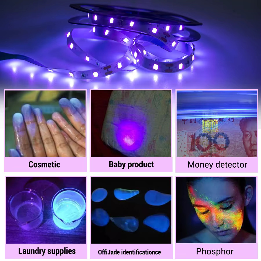 AVACOM UV LED Streifen Licht Schwarz und Purple, 385-400nm UV Lampe 2835 SMD DC12V für Glow Party und Dekoration - Bild 6