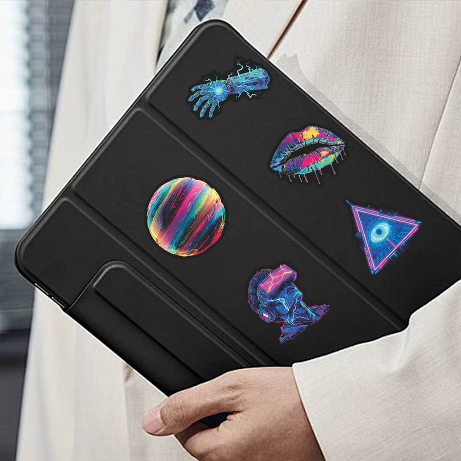 56-teiliges Cyberpunk Neon Sticker-Set aus PVC in Multicolour für dein DIY Tagebuch und Notizbuch-Dekorations-Set von RecordingYourLife Store - Bild 3