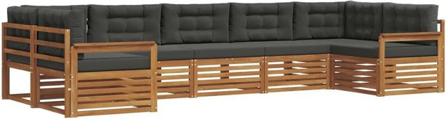 vidaXL Sofagarnitur 7-teilig aus Massivholz Akazie in Natur und Anthrazit mit L-Form und Sitzkissen - Bild 1