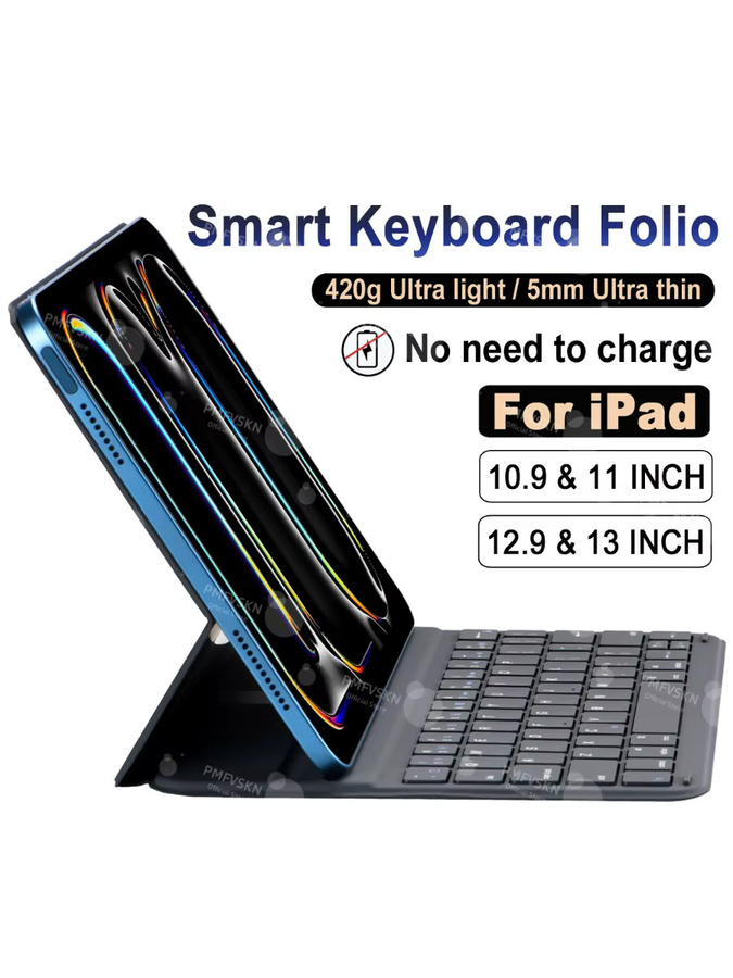 PMFVSKN Ultradünne Smart-Tastaturhülle für iPad Air 11 und 13 (2024/2025), iPad Pro 11 und 12,9/13 Zoll, Cover Folio mit russischer Tastatur, Schwarz - Bild 7