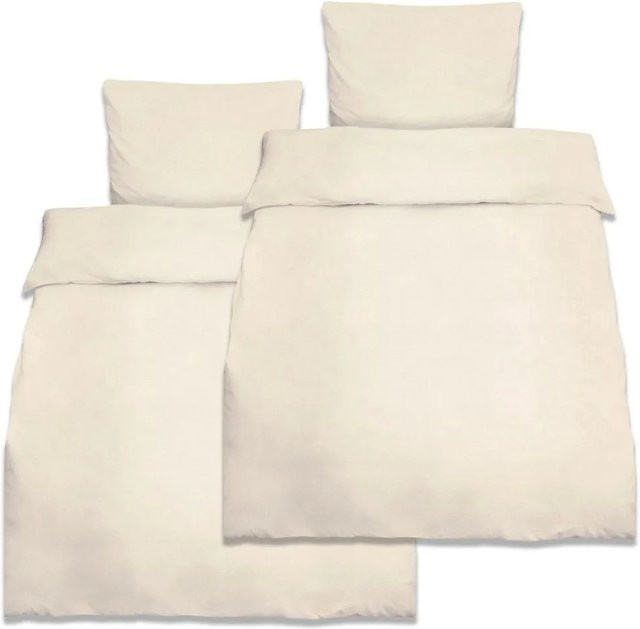 Beautissu Julie Bettwäsche Set aus Renforcé Baumwolle in Creme, bestehend aus 1 Bettbezug (Breite: 135 cm, Höhe: 200 cm) und 1 Kissenbezug (Breite: 80 cm, Höhe: 80 cm) - Bild 1