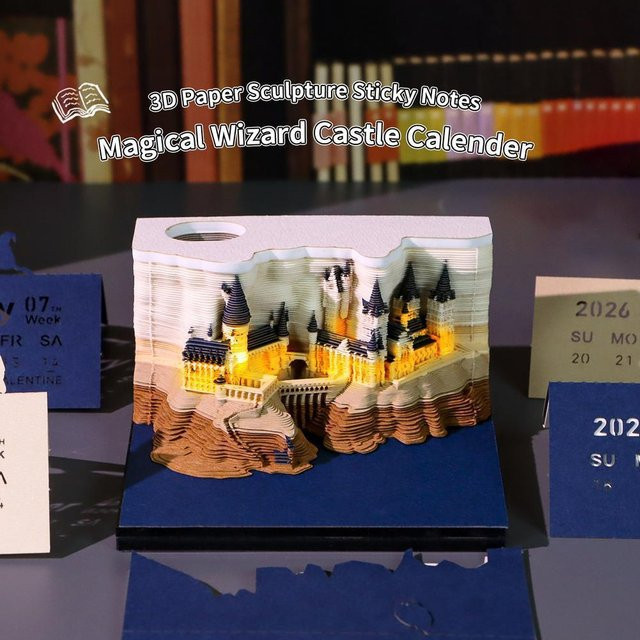 3D-Schloss Tischkalender 2026 als Papierskulptur mit Notizblock in Multicolour - Bild 1