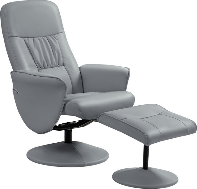 HOMCOM Relaxsessel mit Hocker, drehbarer Polstersessel mit Liegefunktion in Hellgrau aus Kunstleder - Bild 1